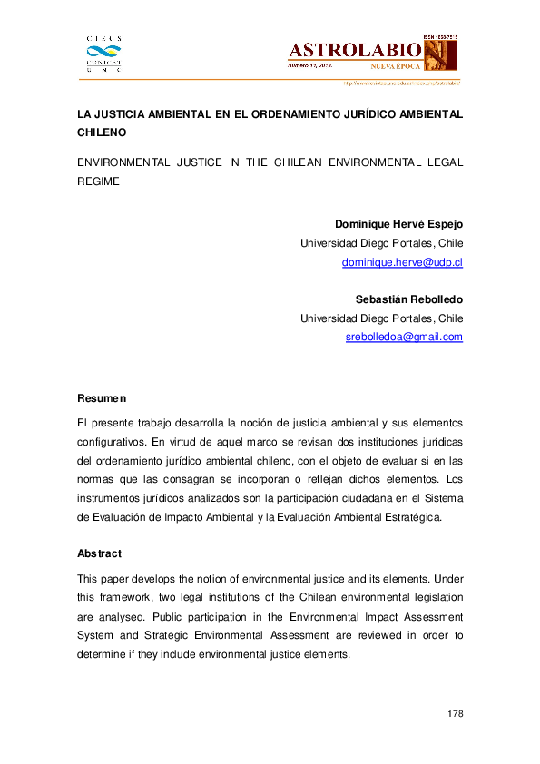 First page of “La justicia ambiental en el ordenamiento jurídico ambiental chileno”