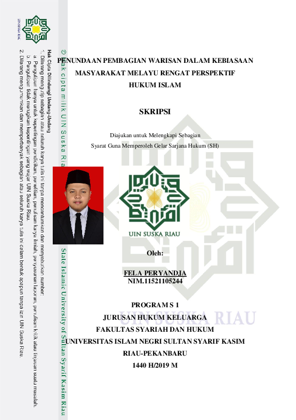 First page of “Penundaan Pembagian Warisan Dalam Kebiasaan Masyarakat Melayu Rengat Perspektif Hukum Islam”