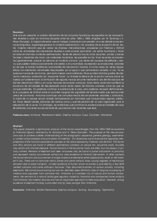 First page of “Nuevos datos sobre Ambrona: Cerrando el debate caza versus carroñeo”