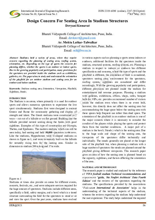 First page of “Design Concern For Seating Area In Stadium Structures”