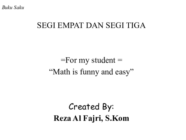 First page of “Buku Saku SEGI EMPAT DAN SEGI TIGA”