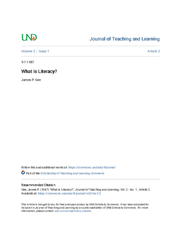 First page of “What is Literacy?”