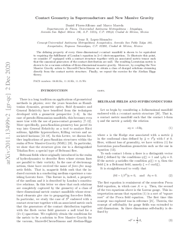 First page of “Contact geometry in superconductors and New Massive Gravity”