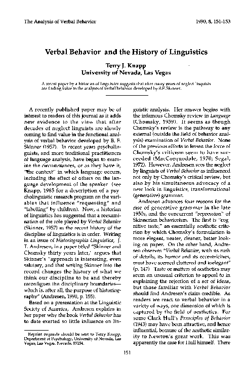 First page of “Verbal behavior and the history of linguistics”