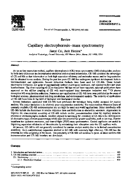 First page of “Review Capillary electrophoresis-mass spectrometry”