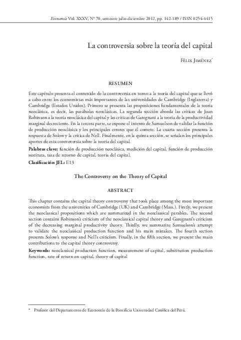 First page of “La controversia sobre la teoría del capital”