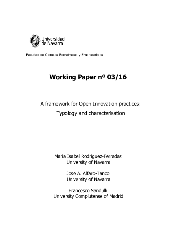 First page of “A framework for Open Innovation practices: Typology and characterisation”