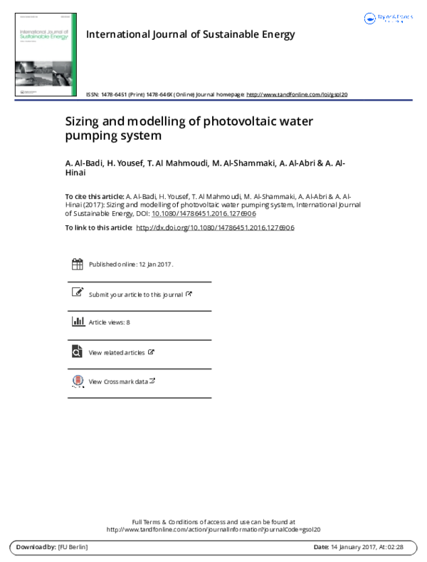 First page of “Sizing and modelling of photovoltaic water pumping system”