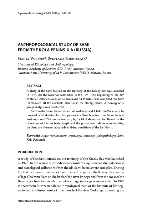 First page of “Anthropological study of Sami from the Kola Peninsula (Russia)”