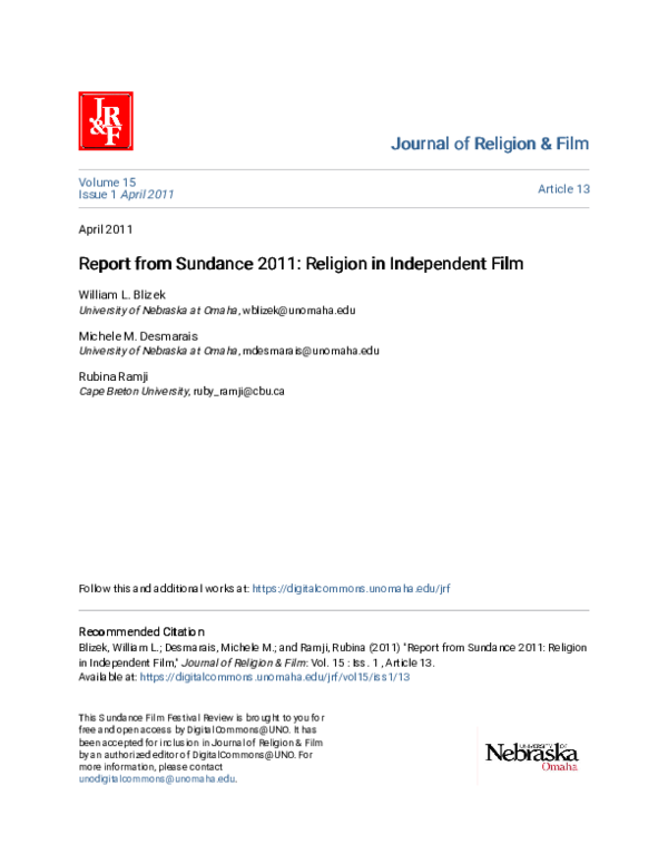 First page of “Report from Sundance 2011: Religion in Independent Film”