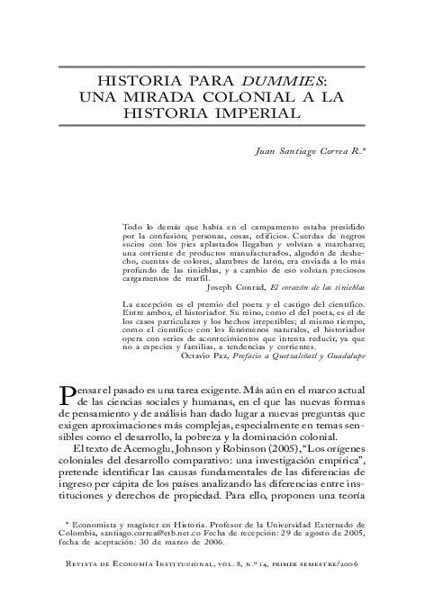 First page of “Historia para dummies: una mirada colonial a la historia imperial”