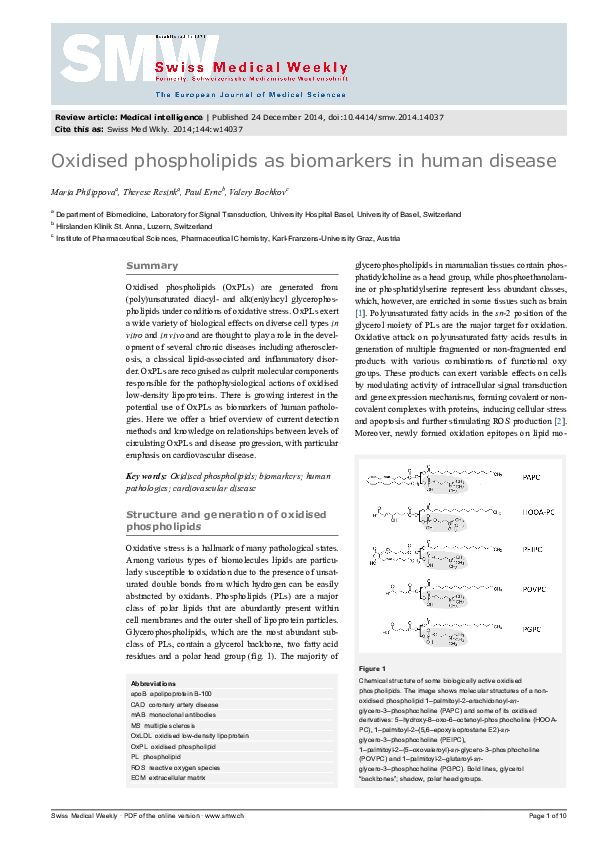 First page of “Oxidised phospholipids as biomarkers in human disease”