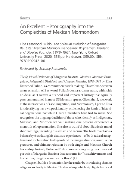 First page of “An Excellent Historiography into the Complexities of Mexican Mormondom”