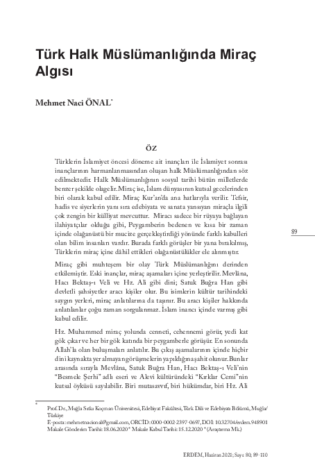 First page of “Türk Halk Müslümanlığında Miraç Algısı”