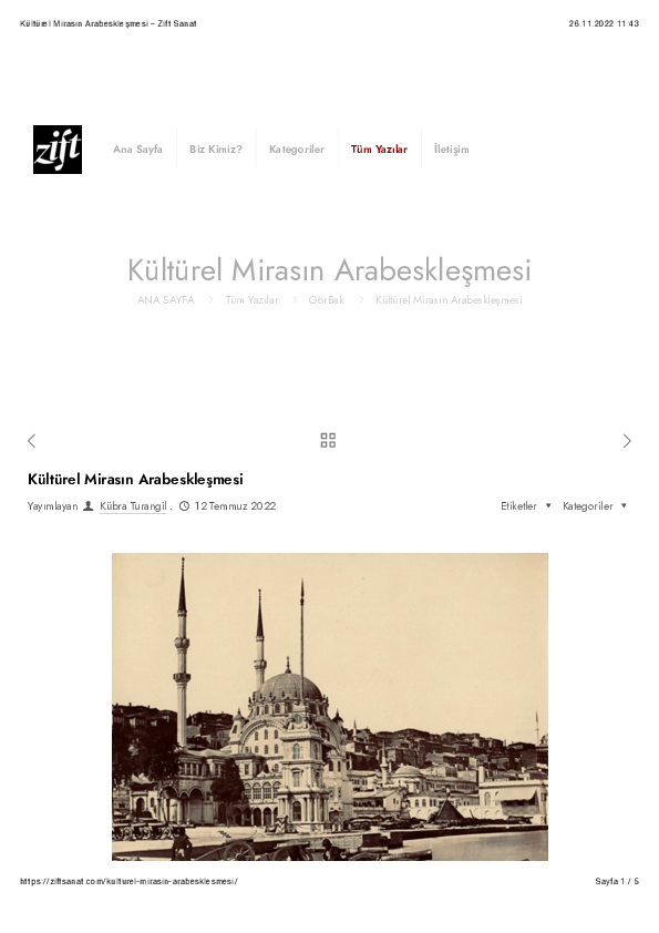 First page of “Kültürel Mirasın Arabeskleşmesi”