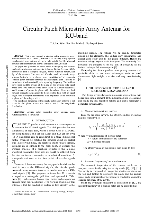 First page of “Circular Patch Microstrip Array Antenna For Ku-Band”