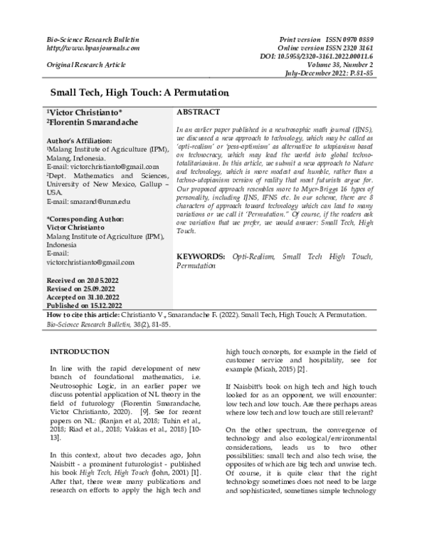 First page of “Small Tech, High Touch: A Permutation”