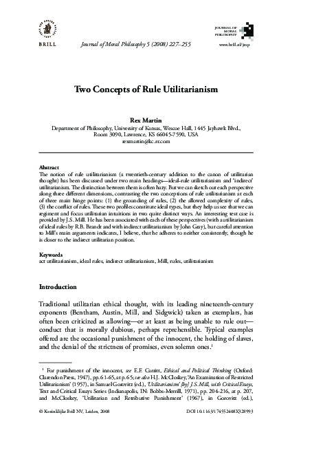 First page of “Two Concepts of Rule Utilitarianism”