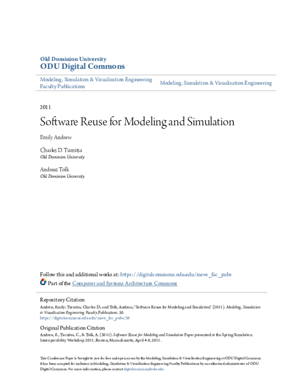 First page of “Reuse for Modeling and Simulation”