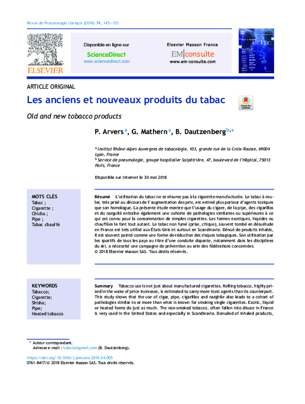 First page of “Les anciens et nouveaux produits du tabac”