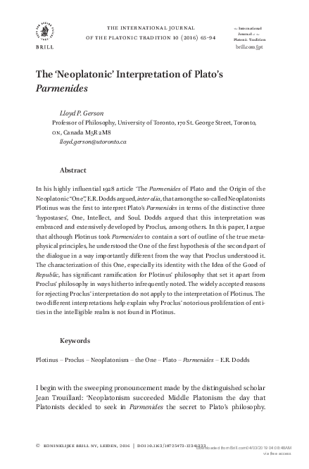 First page of “The ‘Neoplatonic’ Interpretation of Plato’s Parmenides”