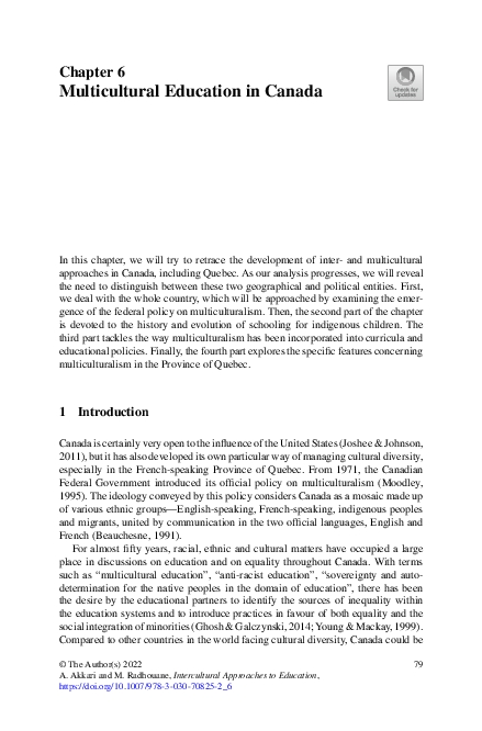 First page of “Multicultural Education in Canada”