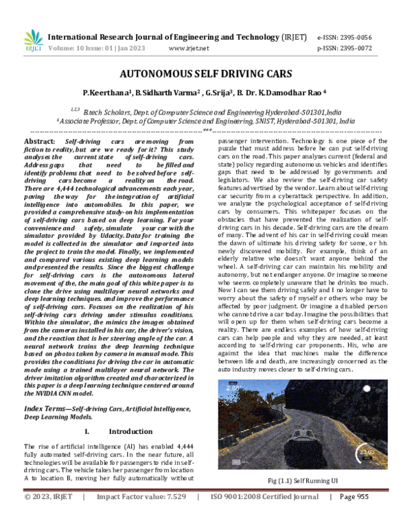 First page of “AUTONOMOUS SELF DRIVING CARS”