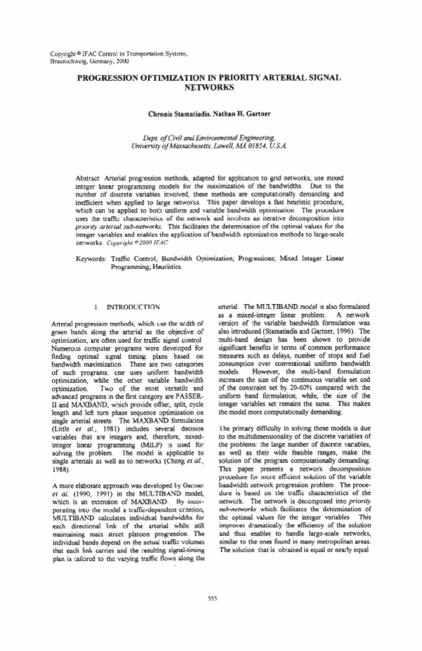 First page of “Progression Optimization in Priority Arterial Signal Networks”