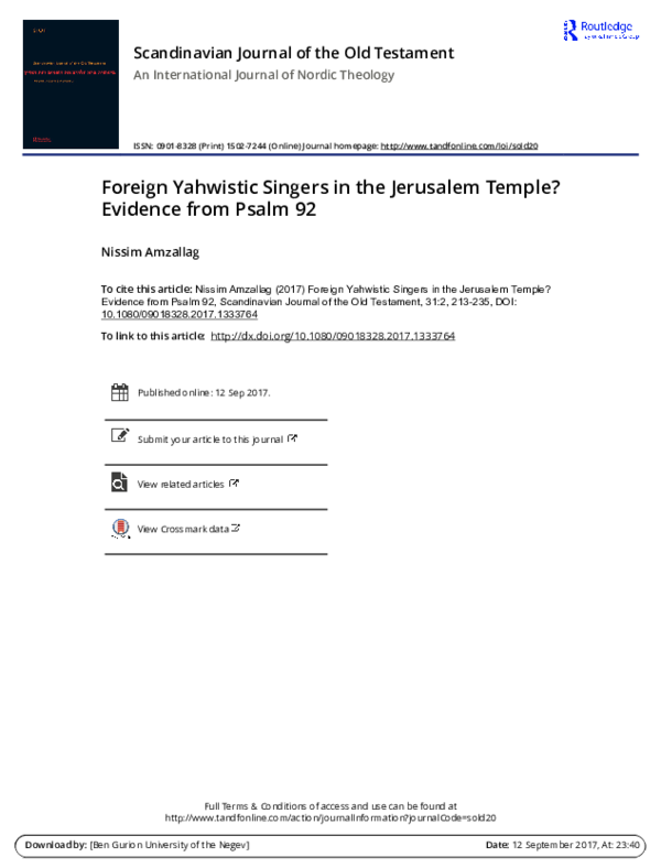 First page of “Foreign Yahwistic Singers in the Jerusalem Temple? Evidence from Psalm 92”