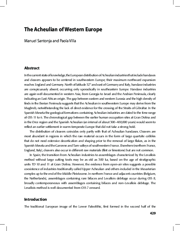 First page of “The Acheulian of Western Europe”