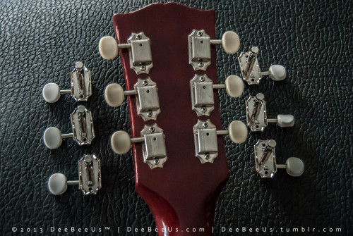 The project of the day was to re-mount the original Kluson white button tuners on my 1966 ES-330.
Earlier this year I had been experiencing stickiness and backlash in the stock tuners, so had replaced them with modern reissues (from Allparts or...