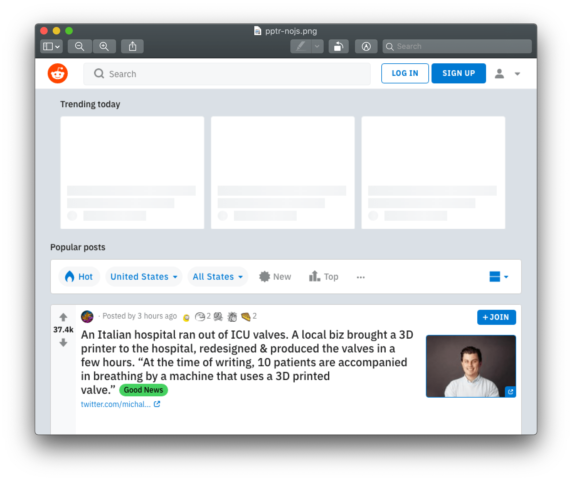 Reddit rendered with JS disabled