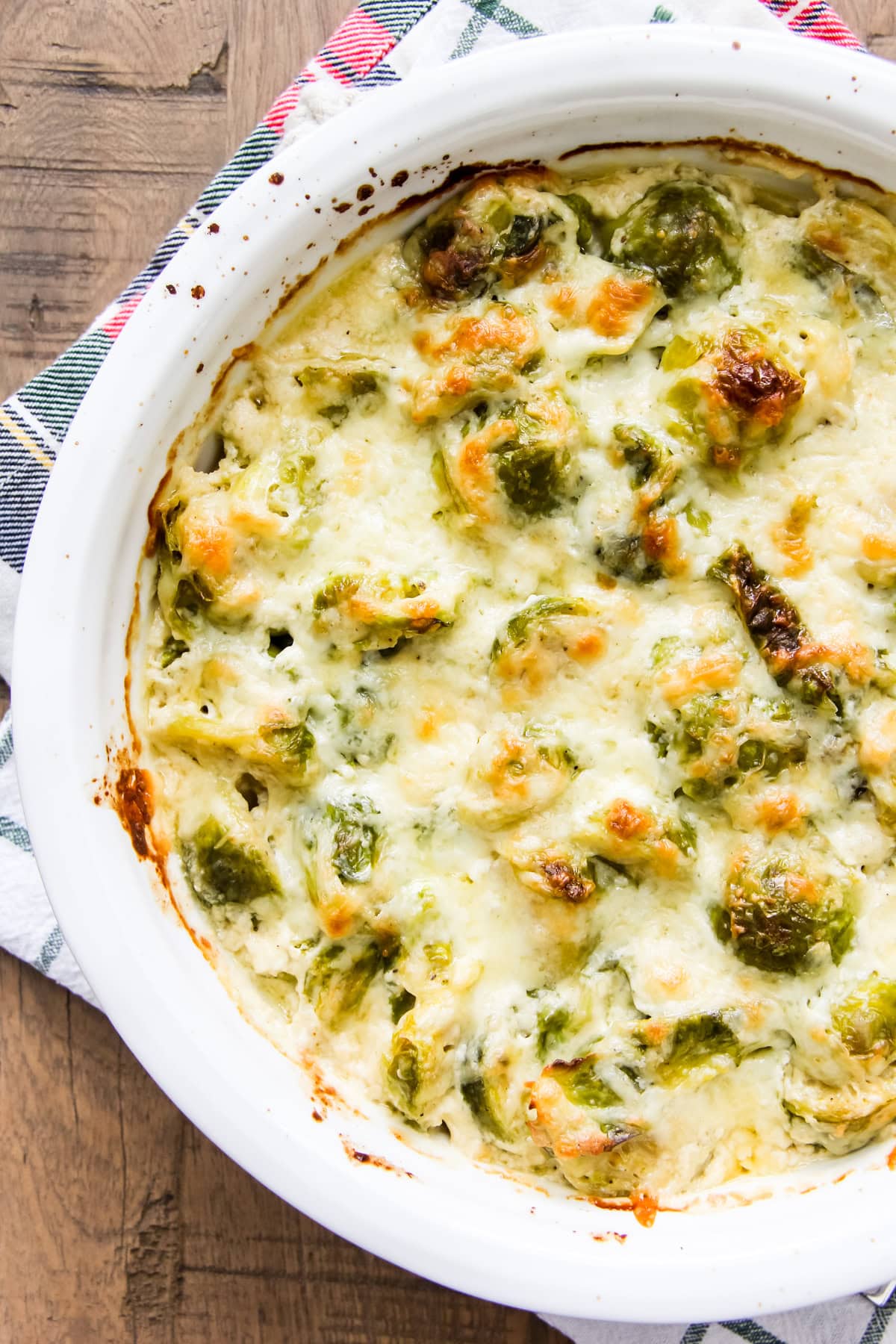 a dish of Creamy Brussels Sprouts Bake