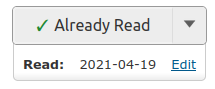 My Books Dropper with an affordance displaying the last read date.