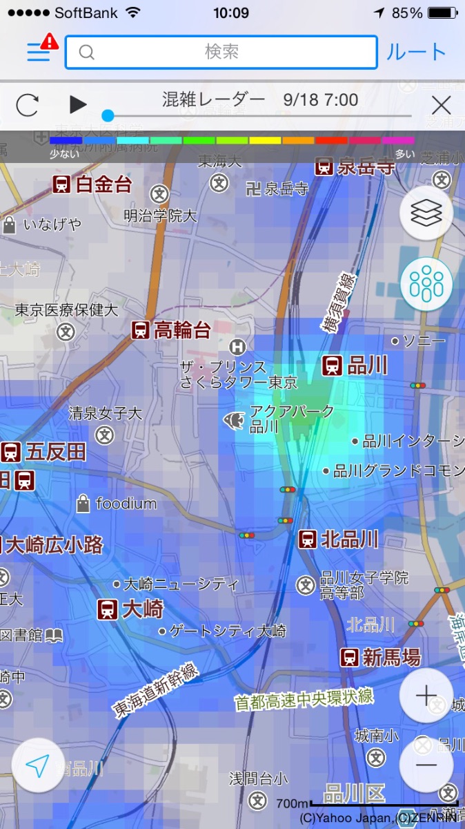 品川駅の7時のヒートマップ