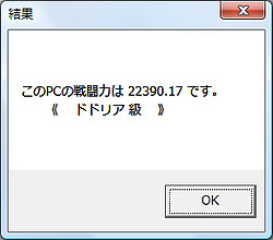 パソコンの“戦闘力”と同等の力をもつキャラクターの名前を表示