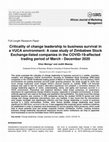 Research paper thumbnail of Criticality of change leadership to business survival in a VUCA environment: A case study of Zimbabwe Stock Exchange-listed companies in the COVID-19-affected trading period of March - December 2020