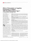 Research paper thumbnail of Effect of Simvastatin on Cognitive Functioning in Children With Neurofibromatosis Type 1