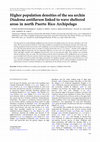 Research paper thumbnail of Higher population densities of the sea urchin Diadema antillarum linked to wave sheltered areas in north Puerto Rico Archipelago