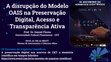 Research paper thumbnail of A disrupção do Modelo OAIS na Preservação Digital, Acesso e Transparência Ativa (IX Encontro de Arquivos Científicos A preservação digital nos acervos de C&T: a memória científica em tempos híbridos, no MAST - Museu de Astronomia e Ciências Afins)