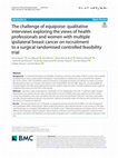 Research paper thumbnail of The challenge of equipoise: qualitative interviews exploring the views of health professionals and women with multiple ipsilateral breast cancer on recruitment to a surgical randomised controlled feasibility trial