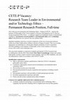 Research paper thumbnail of Research Team Leader in Environmental and/or Technology Ethics - Permanent Research Position - PRAGUE!