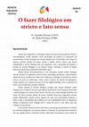 Research paper thumbnail of O fazer filológico em stricto e lato sensu