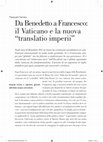 Research paper thumbnail of Da Benedetto a Francesco : il Vaticano e la nuova "translatio imperii