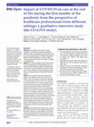 Research paper thumbnail of Impact of COVID-19 on care at the end of life during the first months of the pandemic from the perspective of healthcare professionals from different settings: a qualitative interview study (the CO-LIVE study)