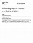 Research paper thumbnail of Understanding employee turnover in humanitarian organizations