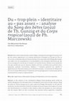 Research paper thumbnail of Du « trop-plein » identitaire au « pas assez » : analyse du Sang des bêtes (2022) de Th. Gunzig et du Corps tropical (2021) de Ph. Marczewski