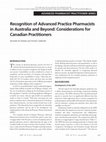 Research paper thumbnail of Recognition of Advanced Practice Pharmacists in Australia and Beyond: Considerations for Canadian Practitioners