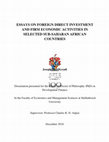 Research paper thumbnail of Essays on foreign direct investment and firm economic activities in selected sub-Saharan African countries