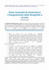 Research paper thumbnail of Sulla necessità di reintrodurre l’insegnamento della Geografia a scuola